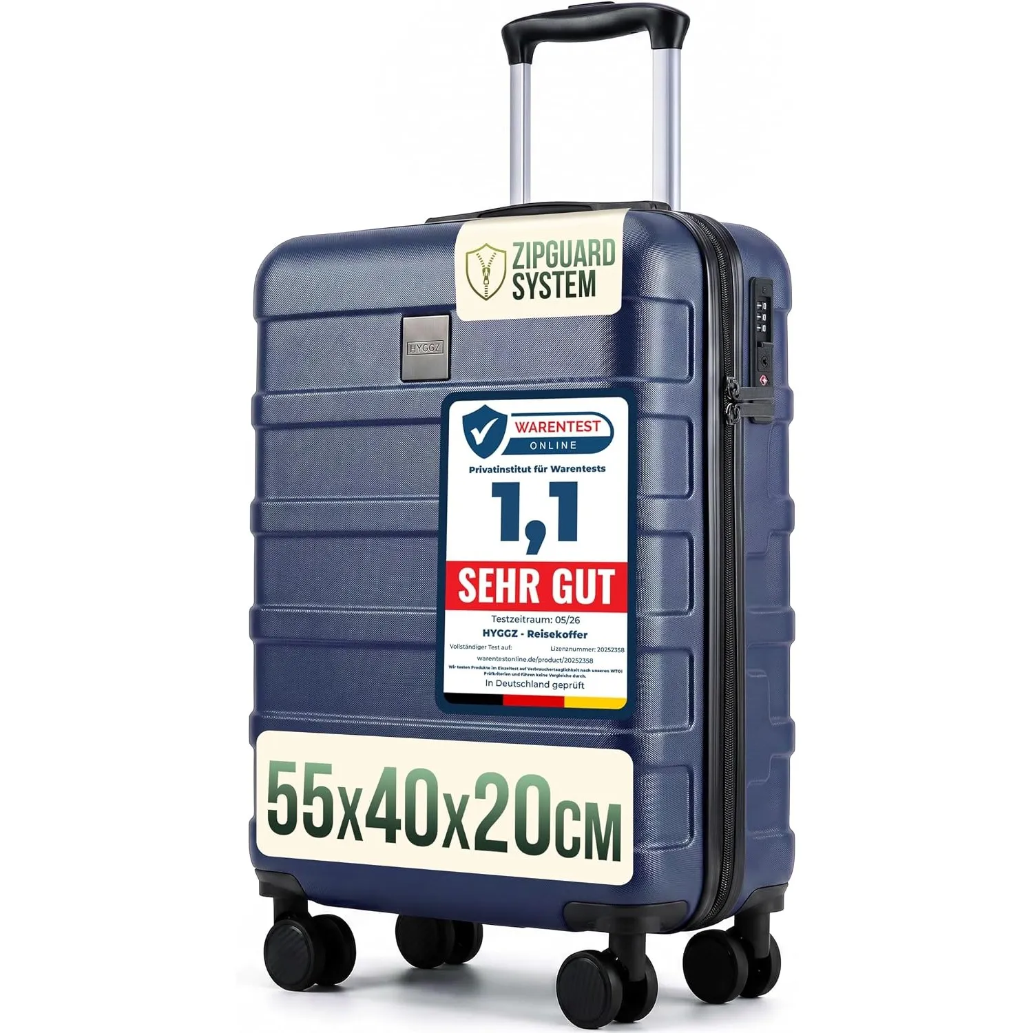 Trolley Handgepäck Koffer, Dark Blue (Blau), 55x40x20cm, Hartschale