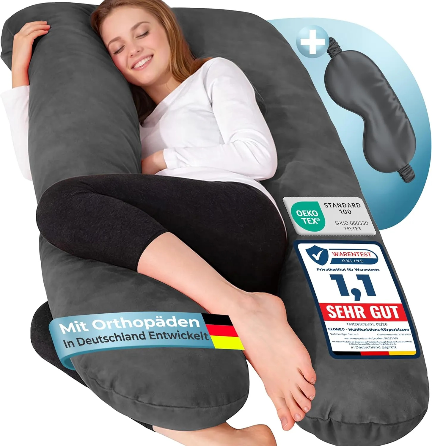 ELONEO NEU Seitenschläferkissen mit Bezug | Stillkissen | Schwangerschaftskissen XXL | Pregnancy Pillow | Komfortkissen…