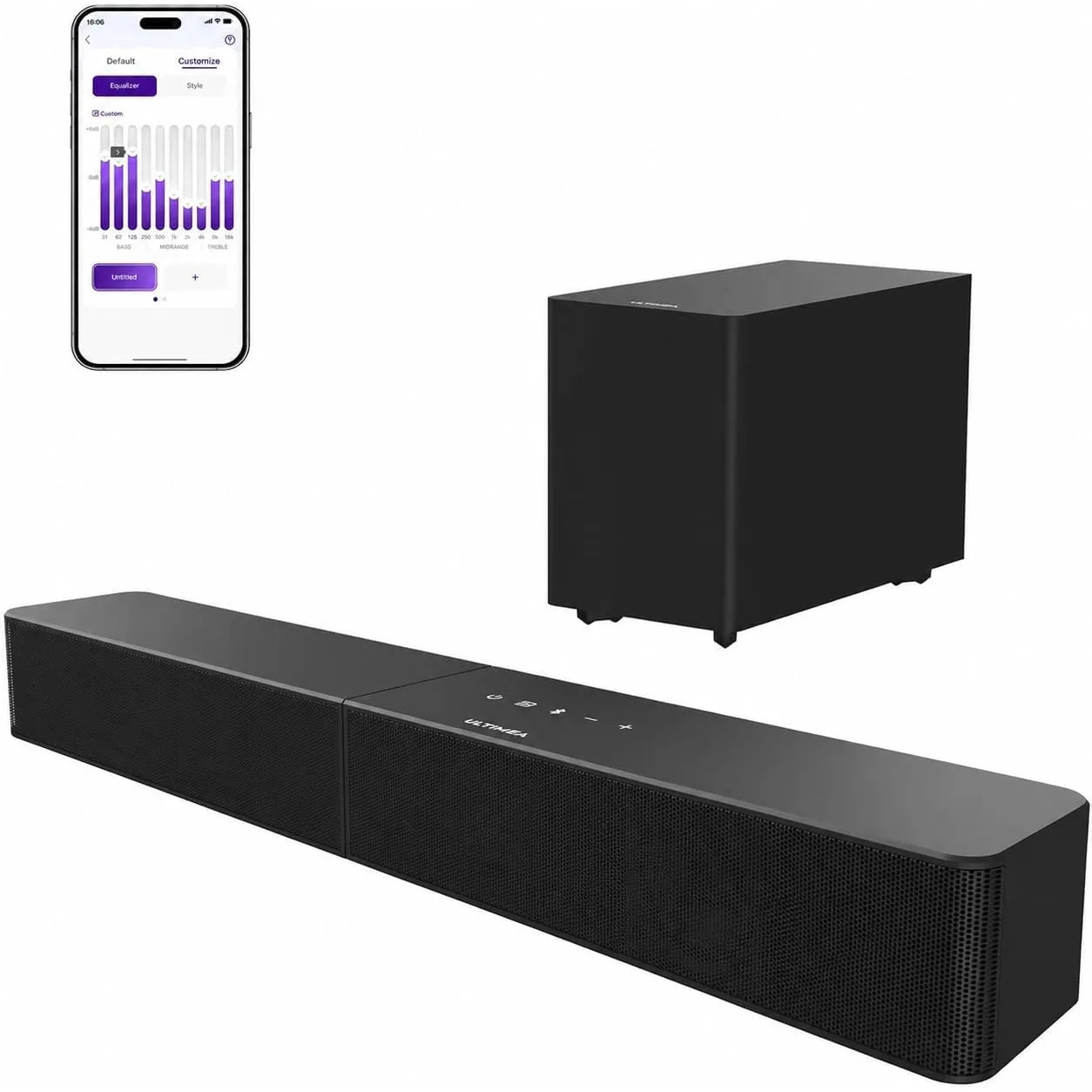 ULTIMEA Soundbar mit kabellosem Subwoofer, VoiceMX & BassMX, App-Steuerung, Bluetooth® 6.0, 2.1ch Soundbar für TV Gerät…