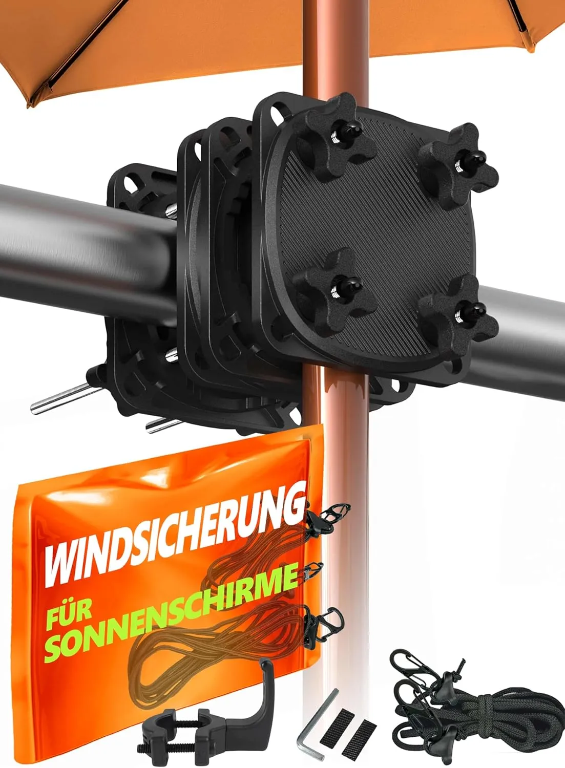 4smile SunnyGuy 2.0 Parasol Holder Balcony Railing with Wind Protection, Black Sturdy Universal Railing Parasol Holder …