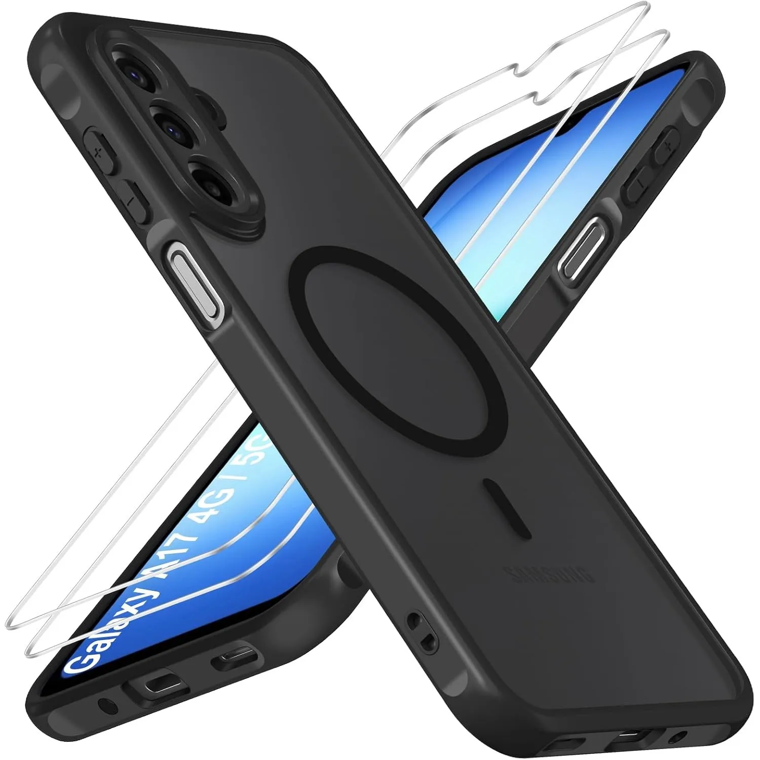 ivoler für Samsung Galaxy A17 4G / 5G Hülle, 1 Magnetisch Handyhülle mit 2 Stück Panzer Schutz Glas, [Kompatibel mit Ma…