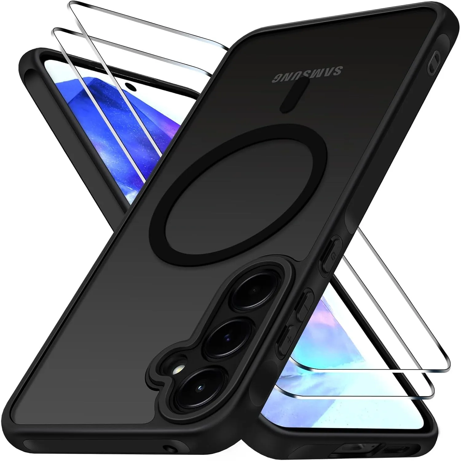 ivoler für Samsung Galaxy A55 5G Hülle, 1 Magnetisch Handyhülle mit 2 Stück Panzer Schutz Glas, [Kompatibel mit MagSafe…