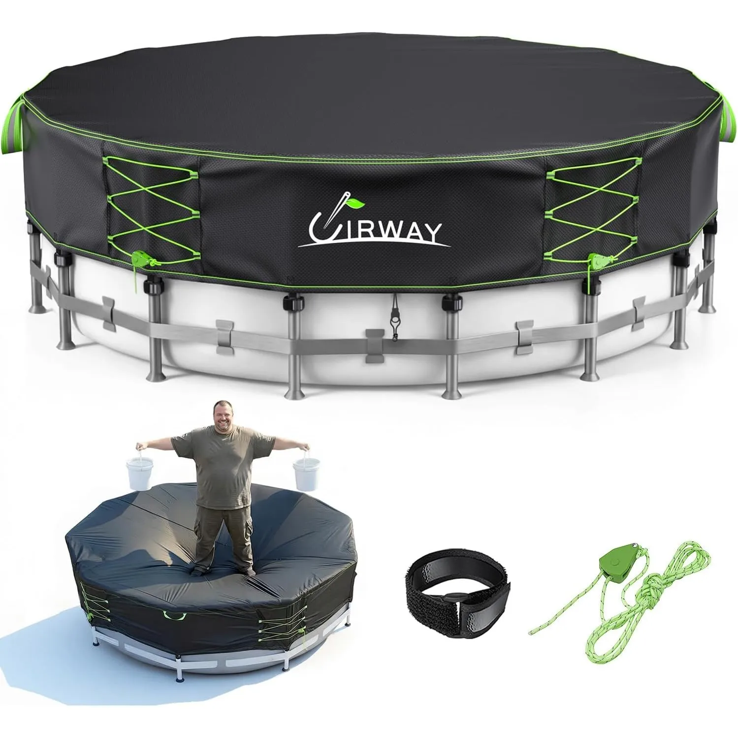 UIRWAY 2026 Upgrade 600D Poolabdeckung Rund 427 cm, Robustes Oxford Gewebe Poolabdeckplane Winddicht und ReißFest, UV-S…