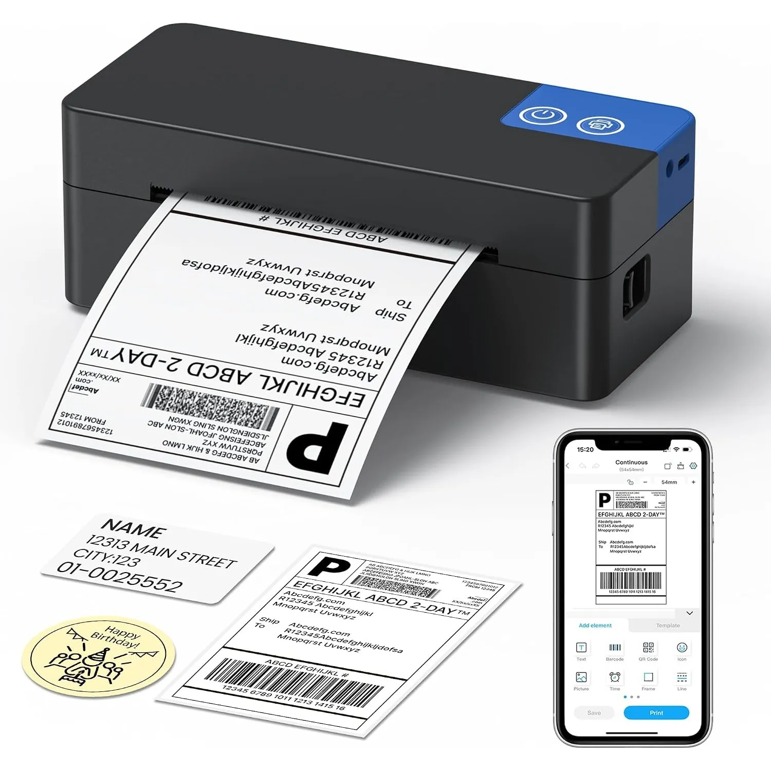 Bluetooth Etikettendrucker DHL,4x6 Versandetiketten Drucker Schwarz