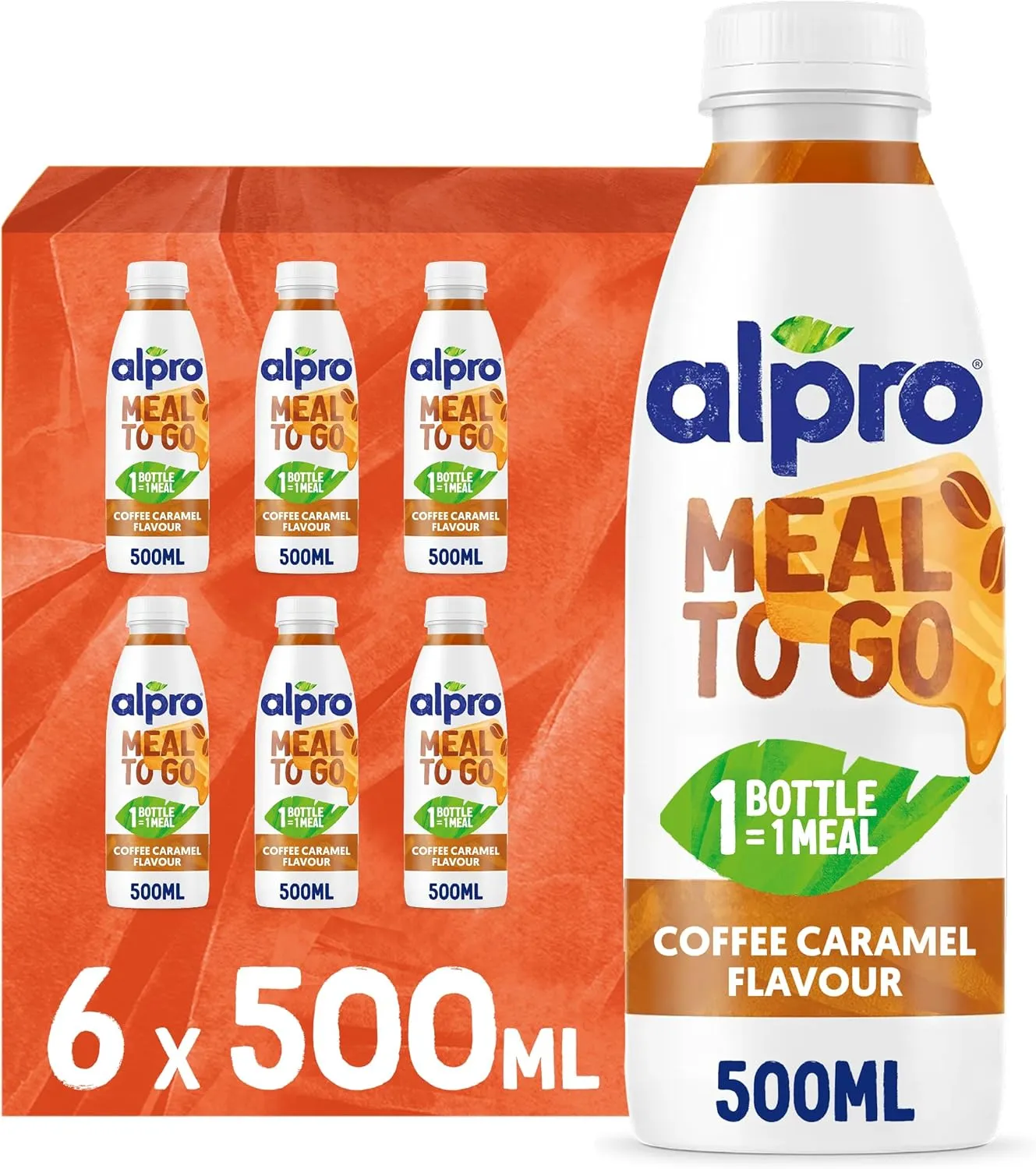 Alpro Meal To Go Karamell- und Kaffeegeschmack – Proteinreiche Trinkmahlzeit – 6 x 500 ml