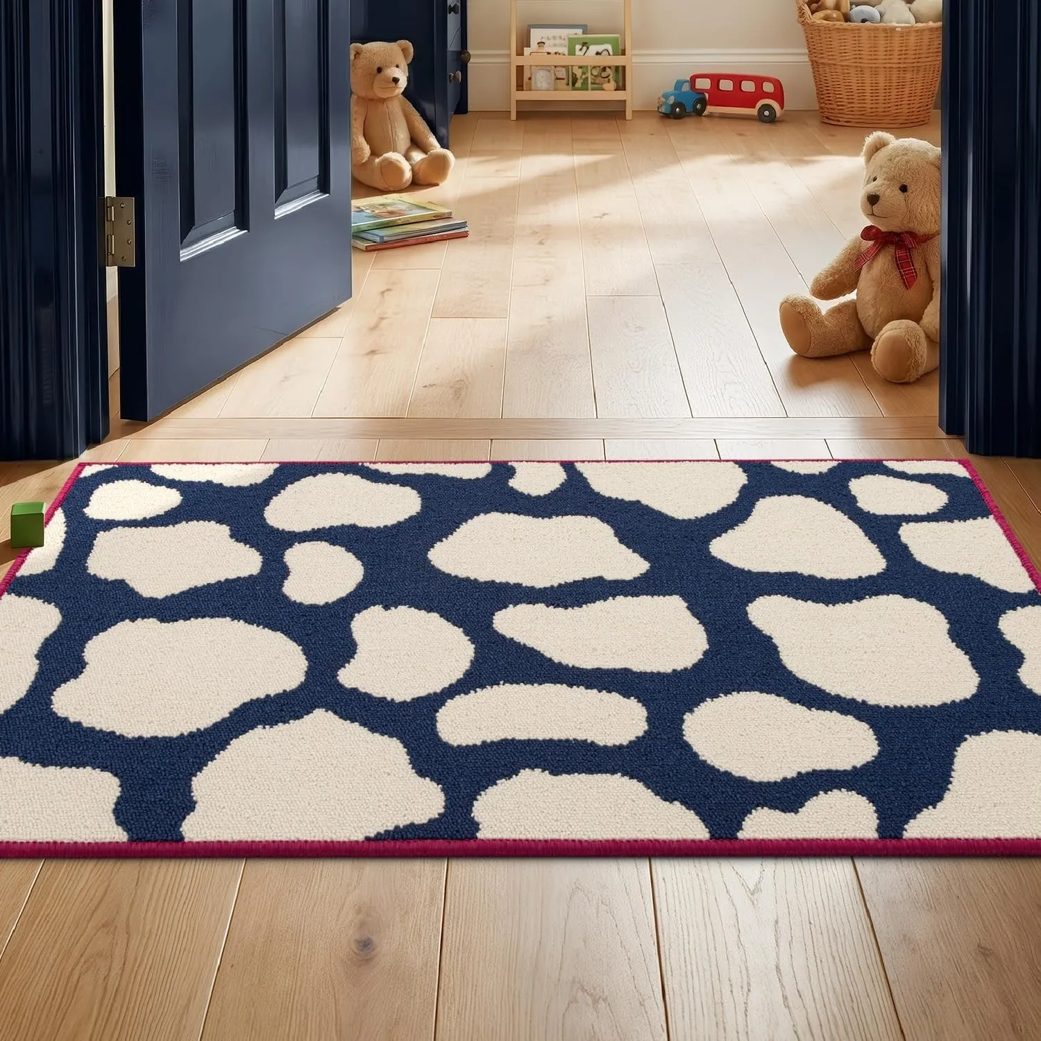 Biscpro Fußmatte mit Kuhflecken-Muster,rutschfeste Innen‌ 60x90cm,Blau