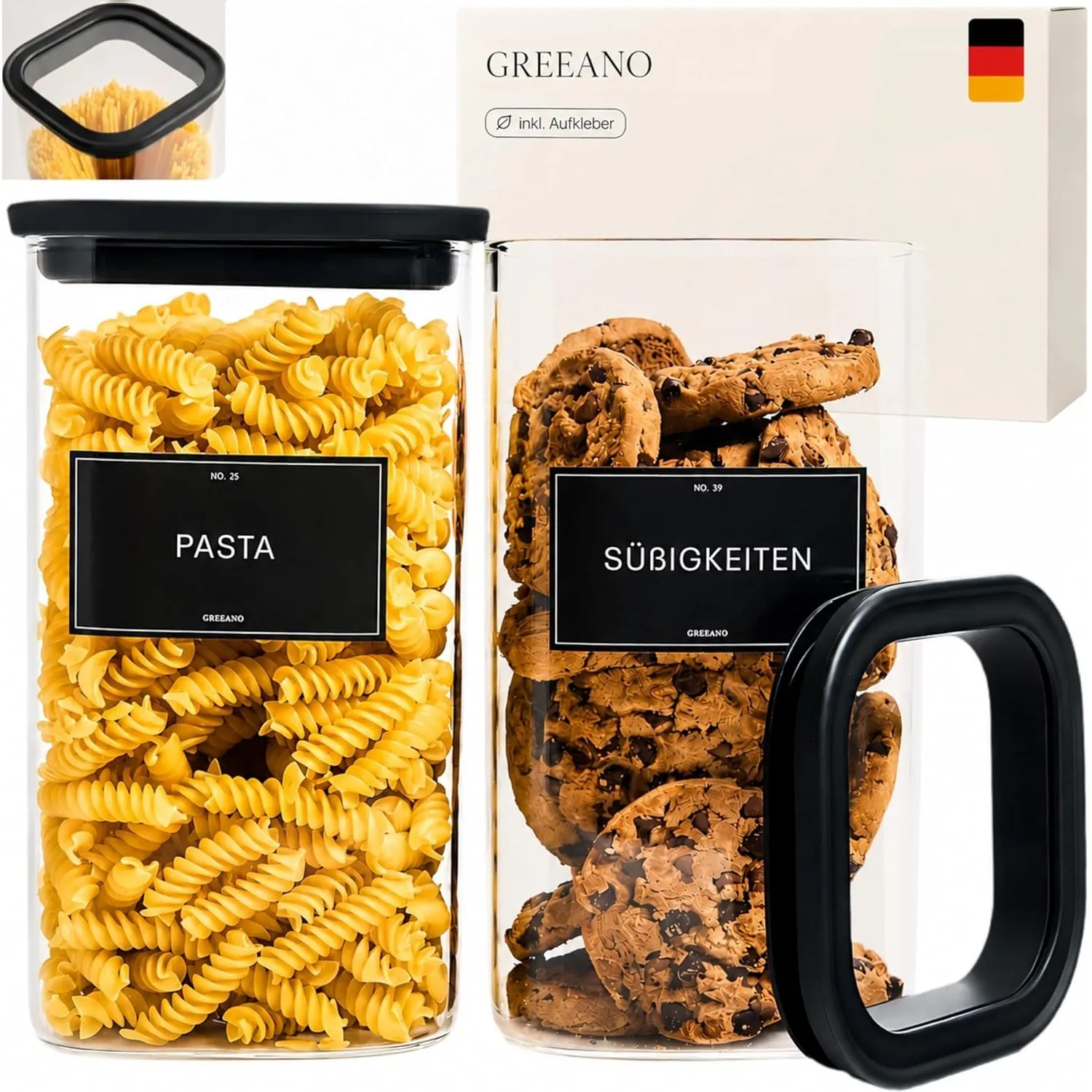 Vorratsgläser eckig mit Glasdeckel 1500ml [2er Set]
