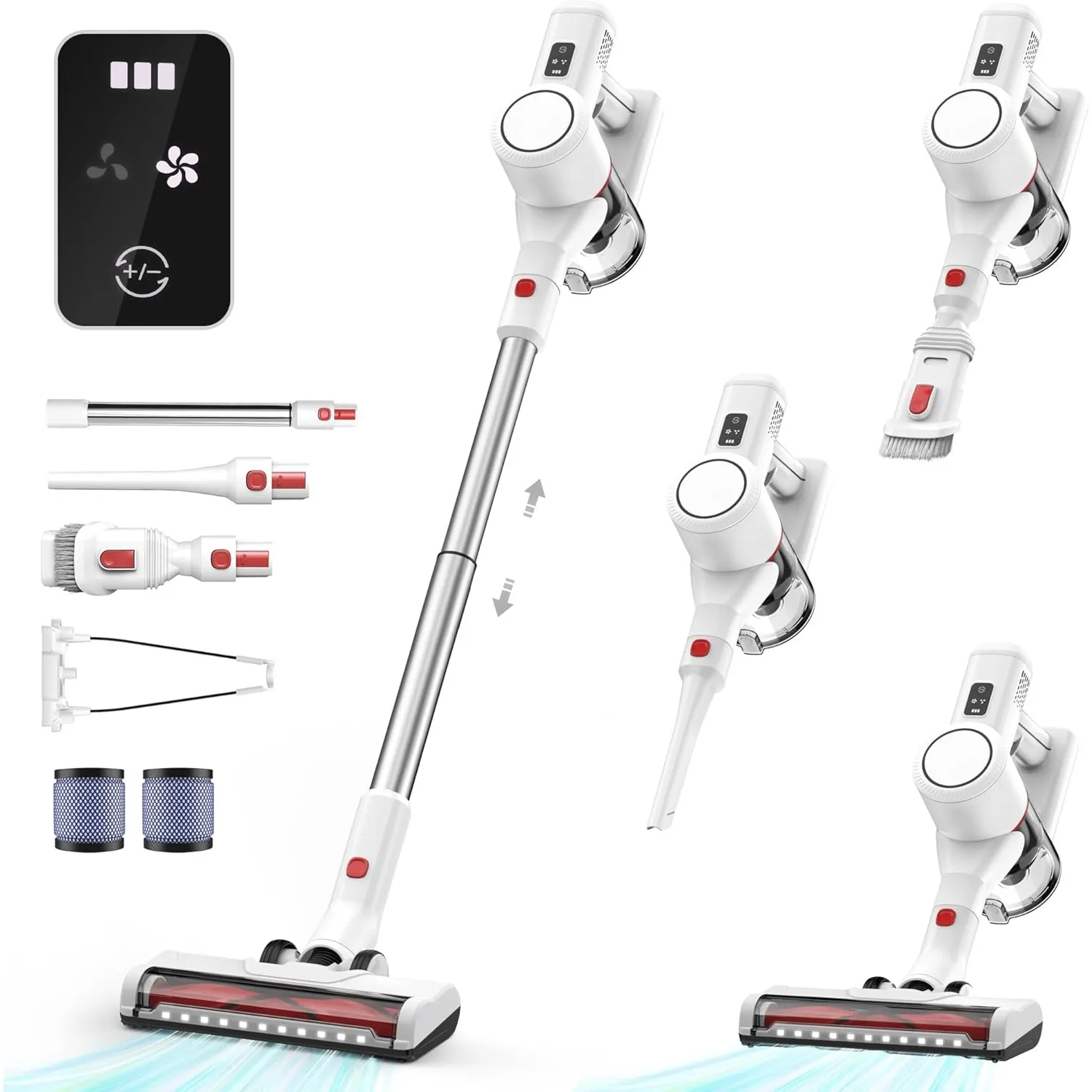 Akku Staubsauger Kabellos Vacuum Cleaner - 3-In-1 Akkustaubsauger Kabelloser Weiß Akkusauger Cordless mit Licht Stabsta…