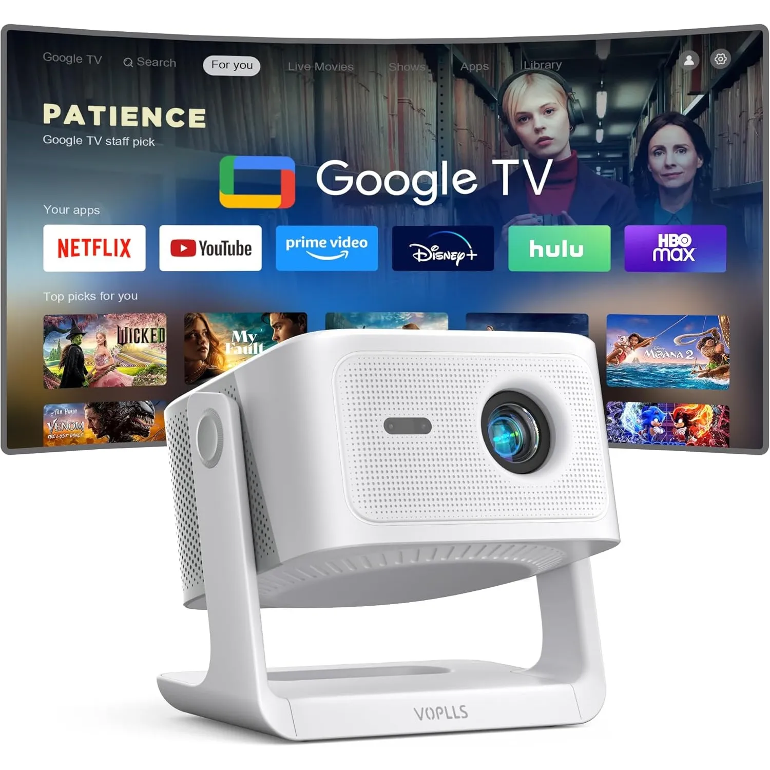 Bemaer 4K Google TV 3600ANSI 60W Dolby Audio FHD 1080P Outdoor Beamer Smart