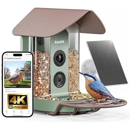 Kiwibit Vogelhaus mit Kamera, 4K, KI-Vogelerkennung, Solarpanel, ohne ABO