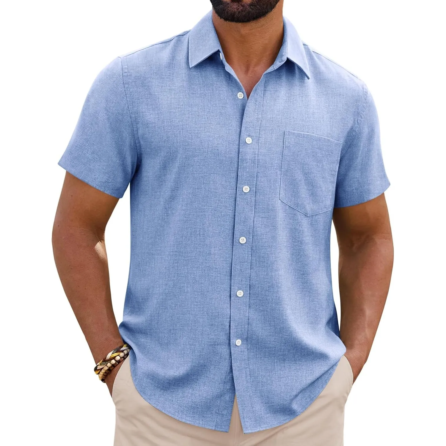 siliteelon Leinenhemd Herren Kurzarm Regular Fit Sommerhemd Freizeithemden Leicht Luftig Outdoor Strand Leinen Shirt