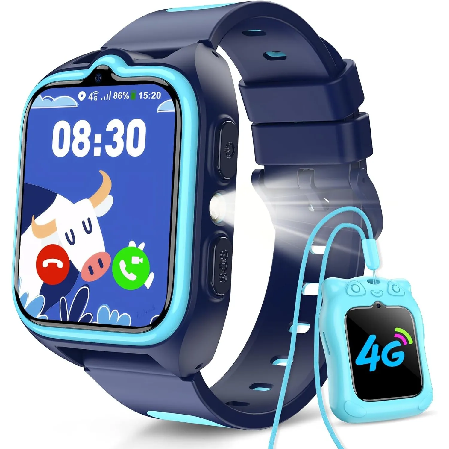 4G Smartwatch Kinder - Kinder Telefonuhr mit SIM-Kartenslot, Telefonanruf, Sprachchat, GPS, SOS Notruf, Taschenlampe, S…