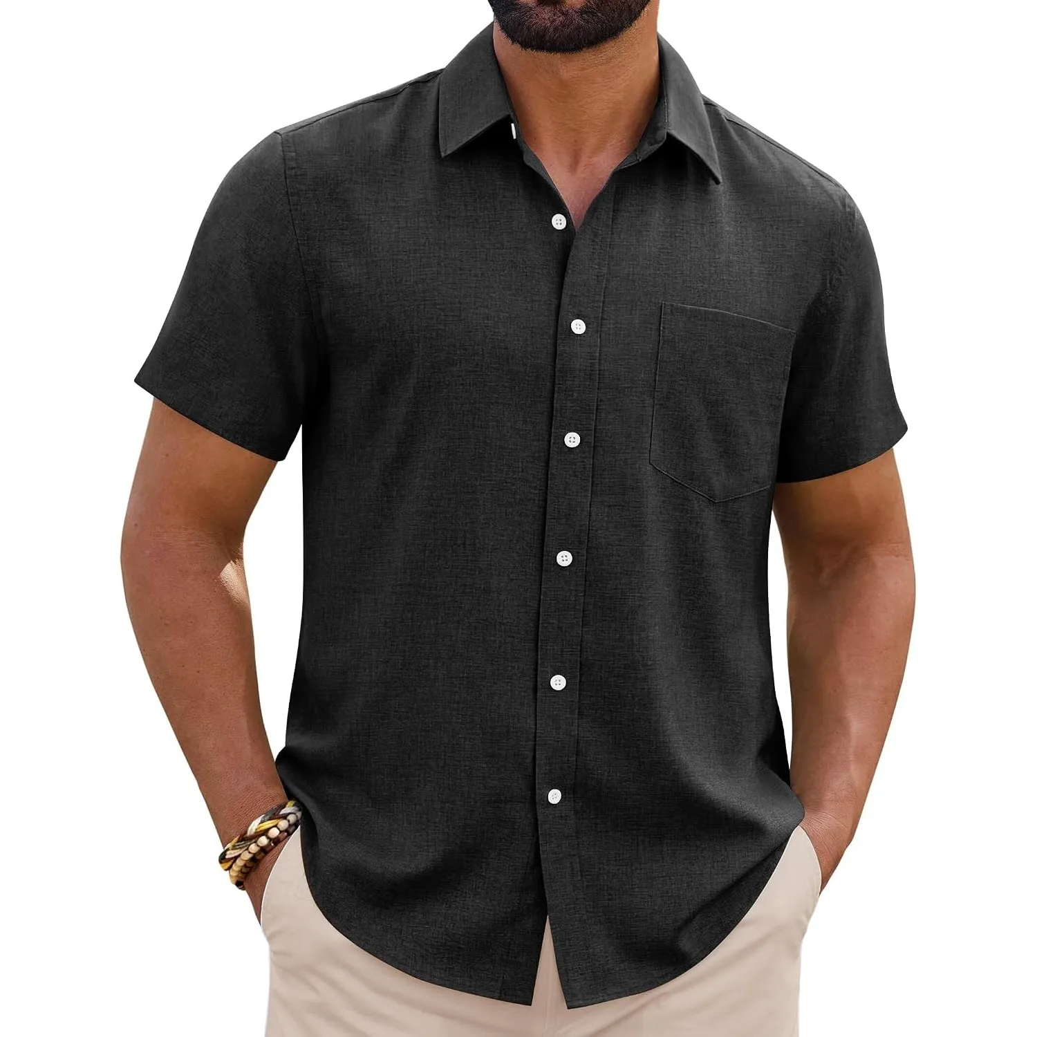 siliteelon Leinenhemd Herren Kurzarm Regular Fit Sommerhemd Freizeithemden Leicht Luftig Outdoor Strand Leinen Shirt