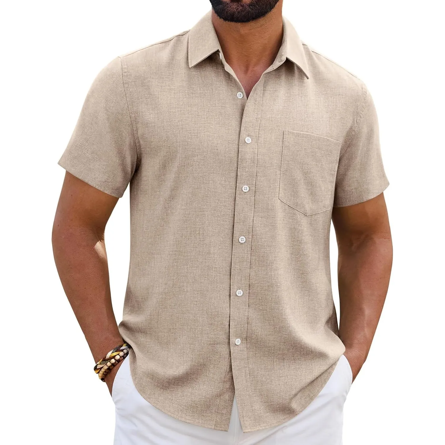 siliteelon Leinenhemd Herren Kurzarm Regular Fit Sommerhemd Freizeithemden Leicht Luftig Outdoor Strand Leinen Shirt