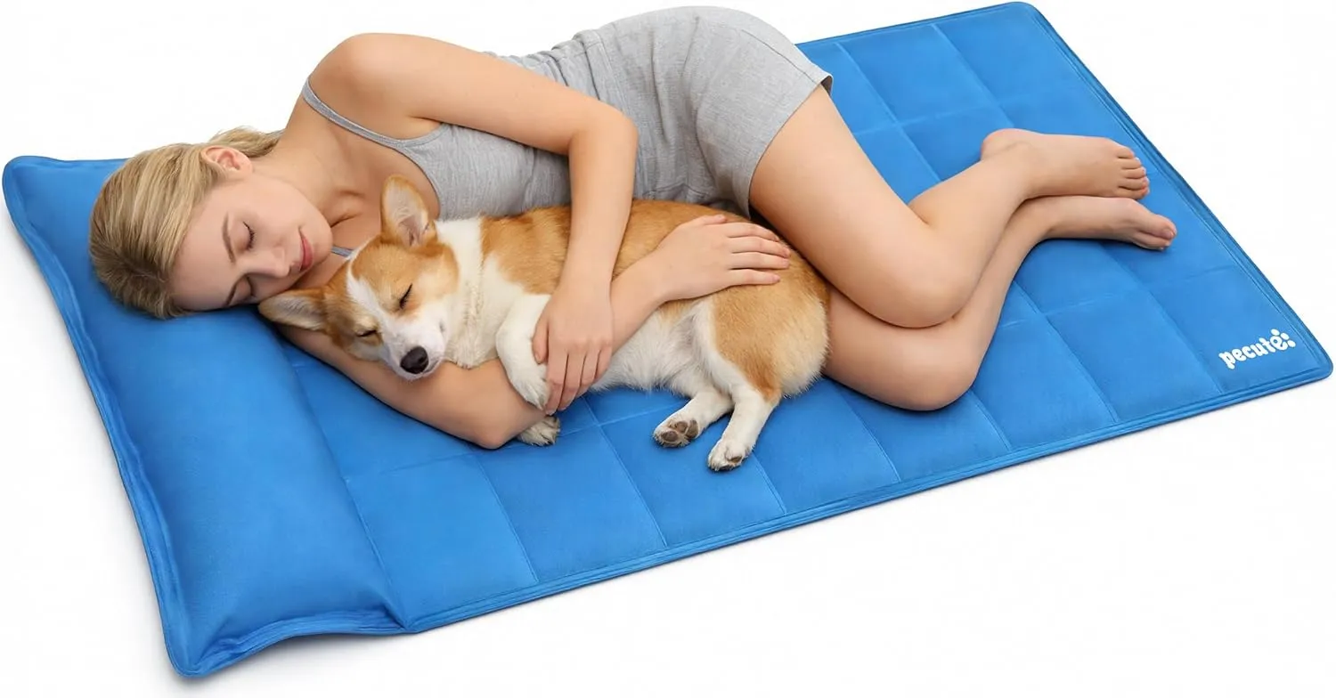 pecute Kühlmatte mit Kissen Hunde Katzen (140 * 90cm), Kuhlmatte für Hund und Katze mit Ungiftiges Gel,Selbstkühlende K…