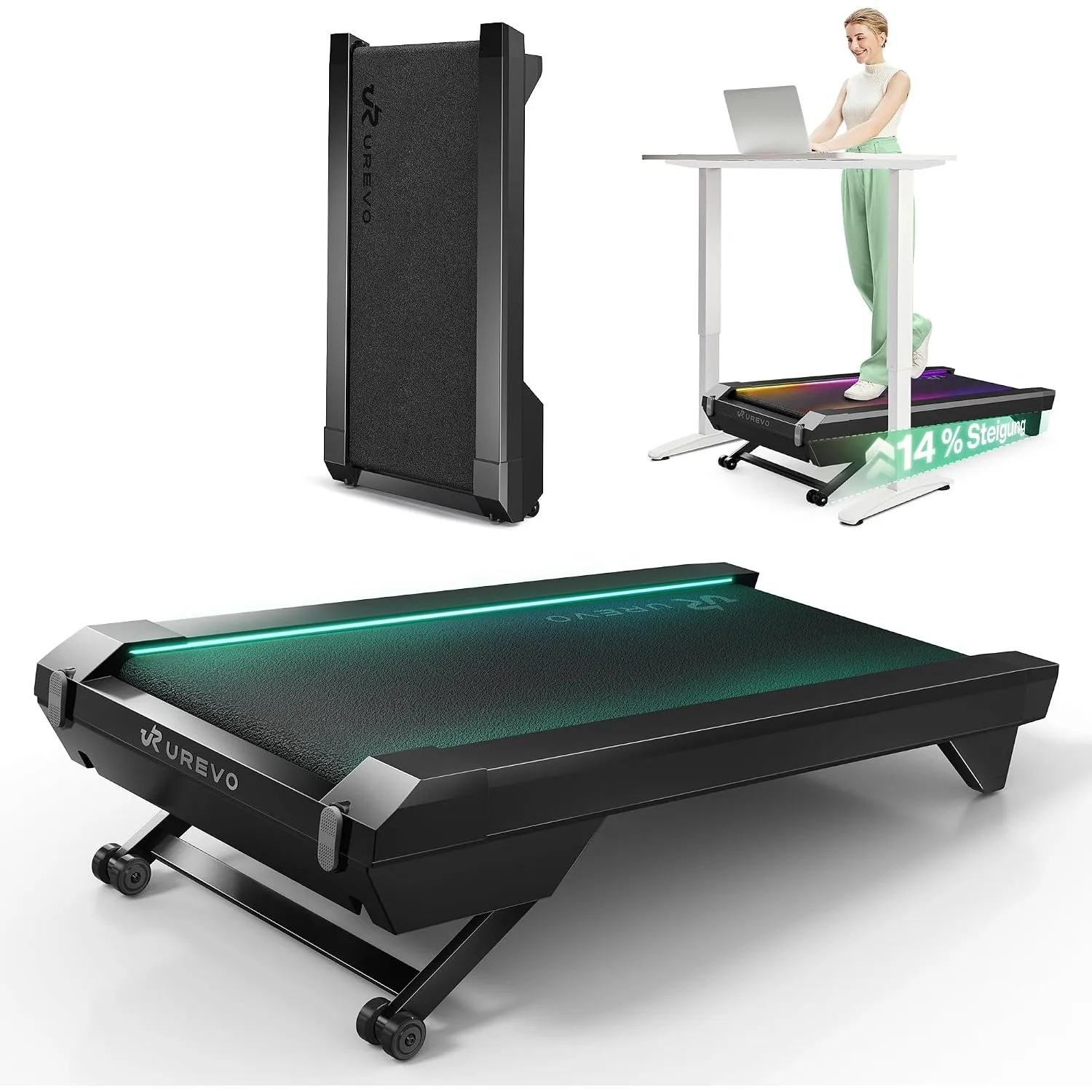 UREVO CyberPad Smart Walking Pad Laufband mit 14% automatischer Steigung | Schlankes Untertisch-Laufband für das Traini…