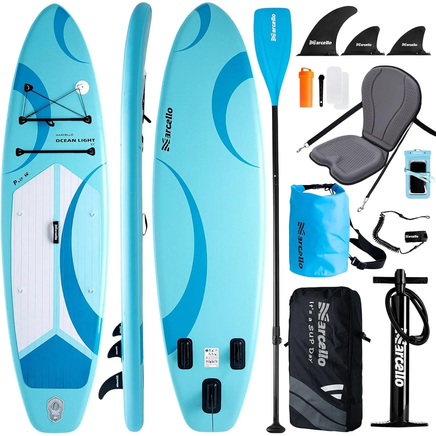 Marcello Paddle Board mit Sitz, Ultra-Wide 10.6' x 33" x 6"/ 11' x 35" x 6" aufblasbares Stand Up Paddling Board mit Su…