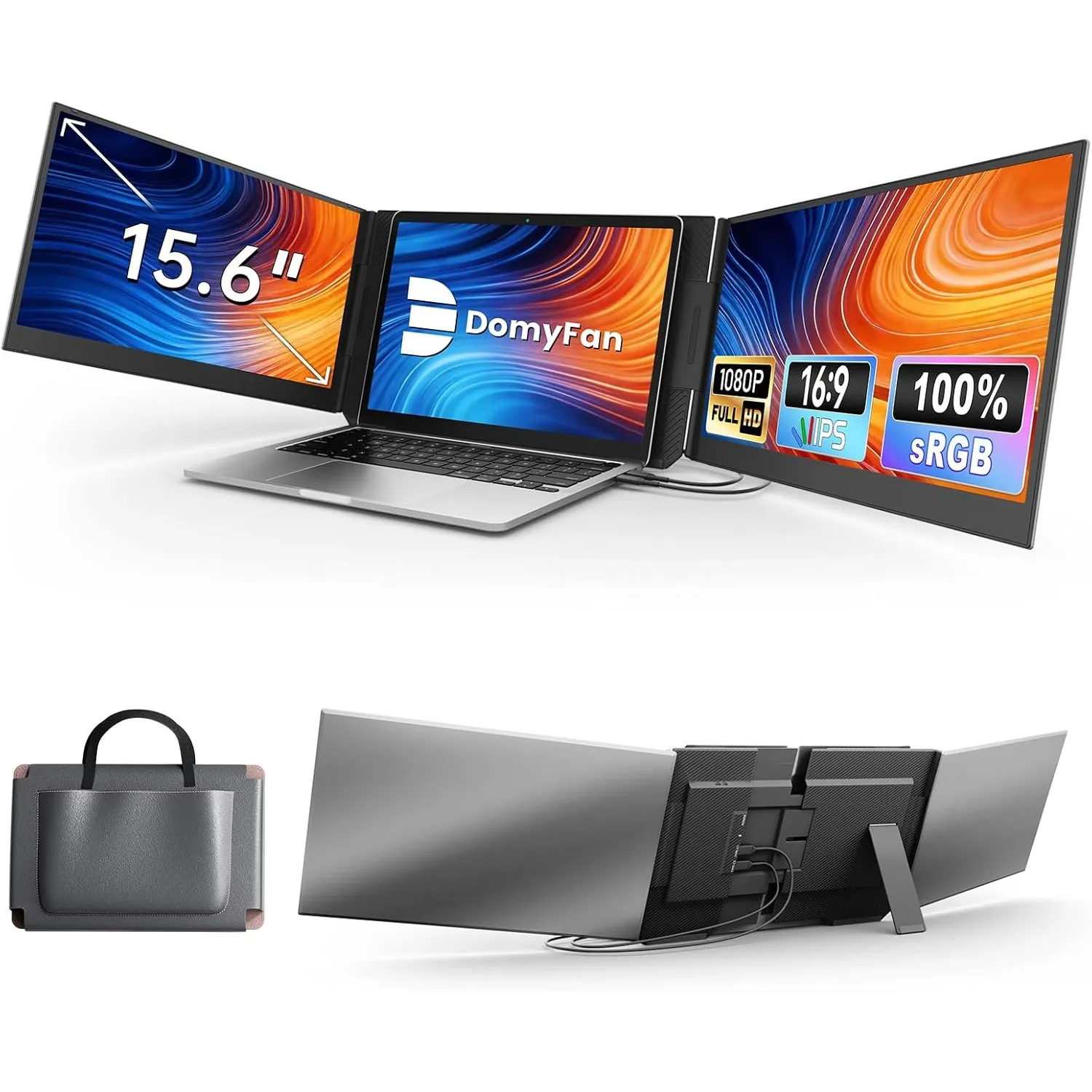 domyfan 15,6" Laptop Bildschirm-Erweiterung, Tragbarer Dreifach-Monitor FHD 1080P IPS, ultraschlank für 13–17" Laptops,…