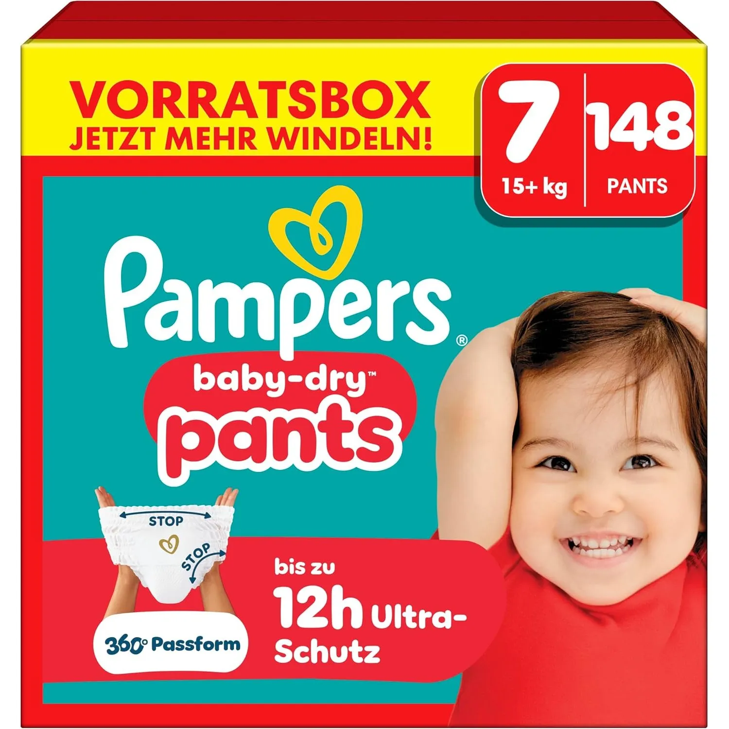 Pampers Baby-Dry Pants Größe 7, 148 Windeln, 15kg+
