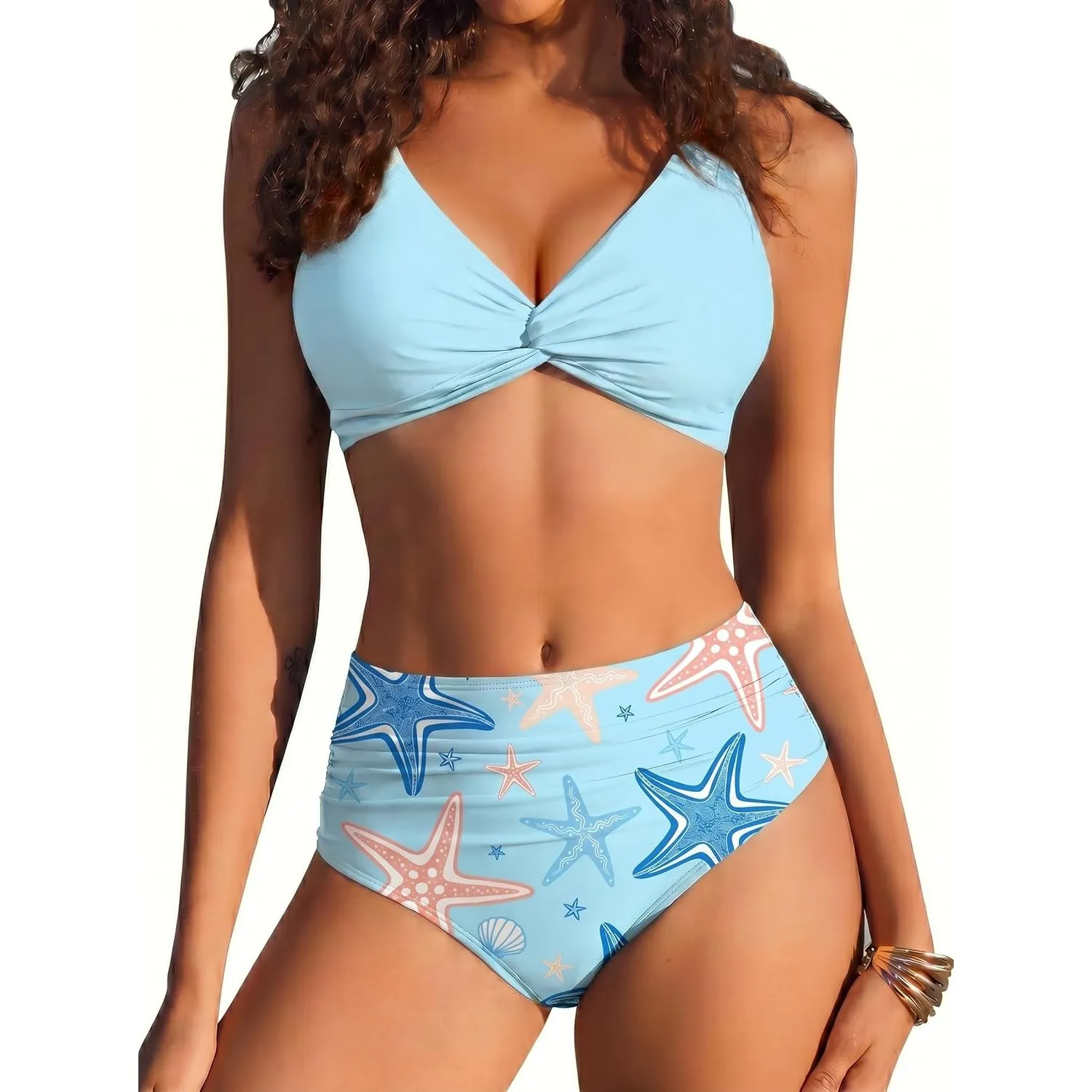 Ekouaer Bikini Damen Set Bauchweg Sexy High Waist Push Up Zweiteiliger Badeanzug Swimsuit S-XXL