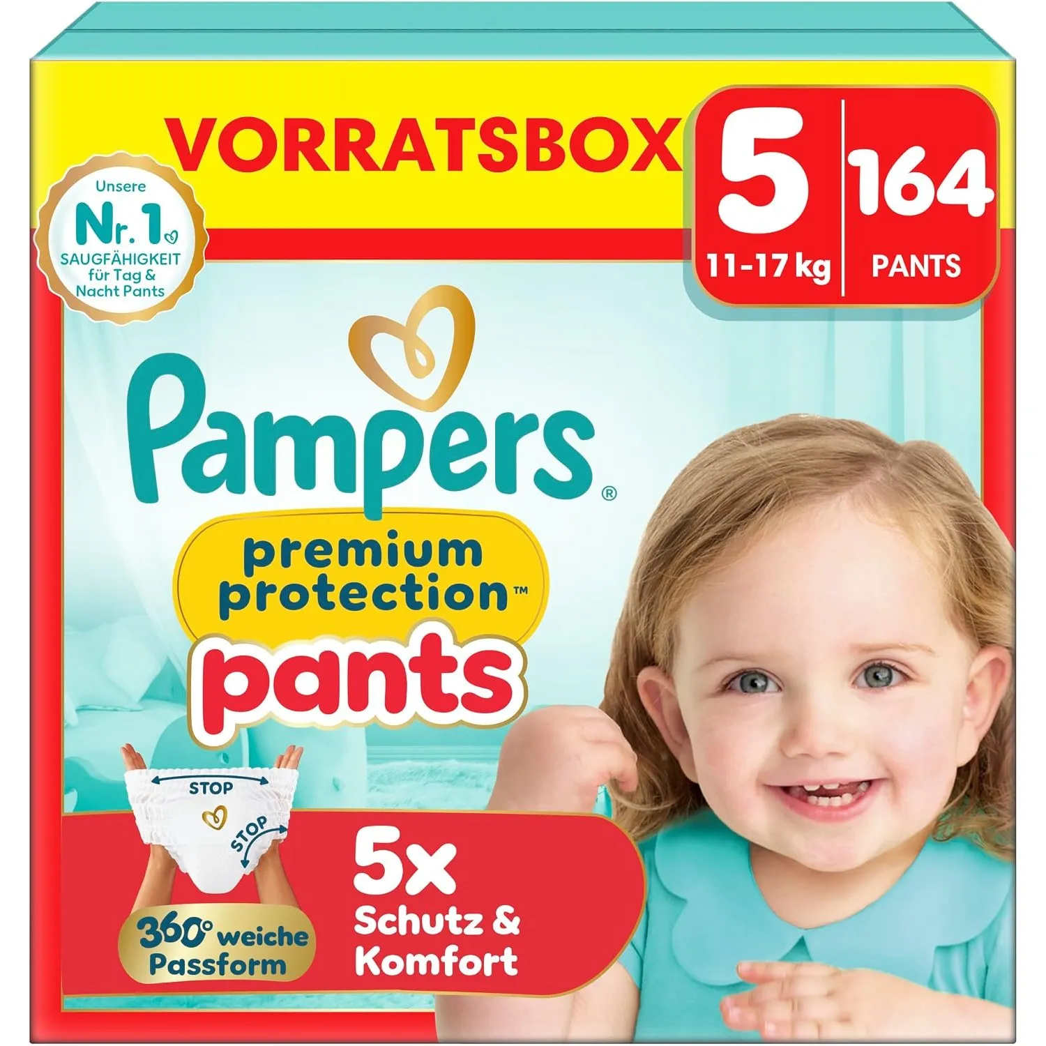Pampers Premium Protection Pants Gr.5 Junior 11-17kg Vorratsbox - 164 Stück