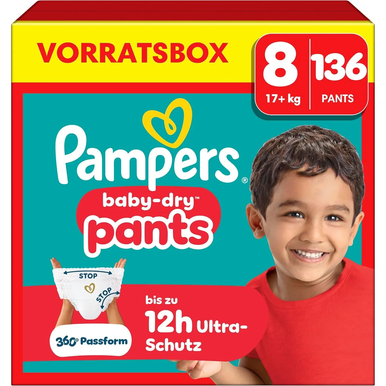 Pampers Baby-Dry Pants Größe 8, 136 Windeln, 17kg+