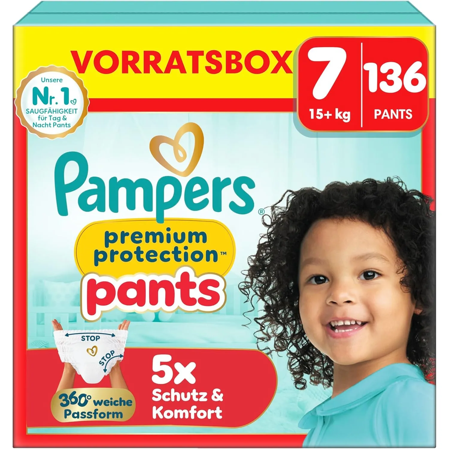 Pampers Premium Protection Pants Gr.7 Extra Large 15+kg Vorratsbox - 136 Stück