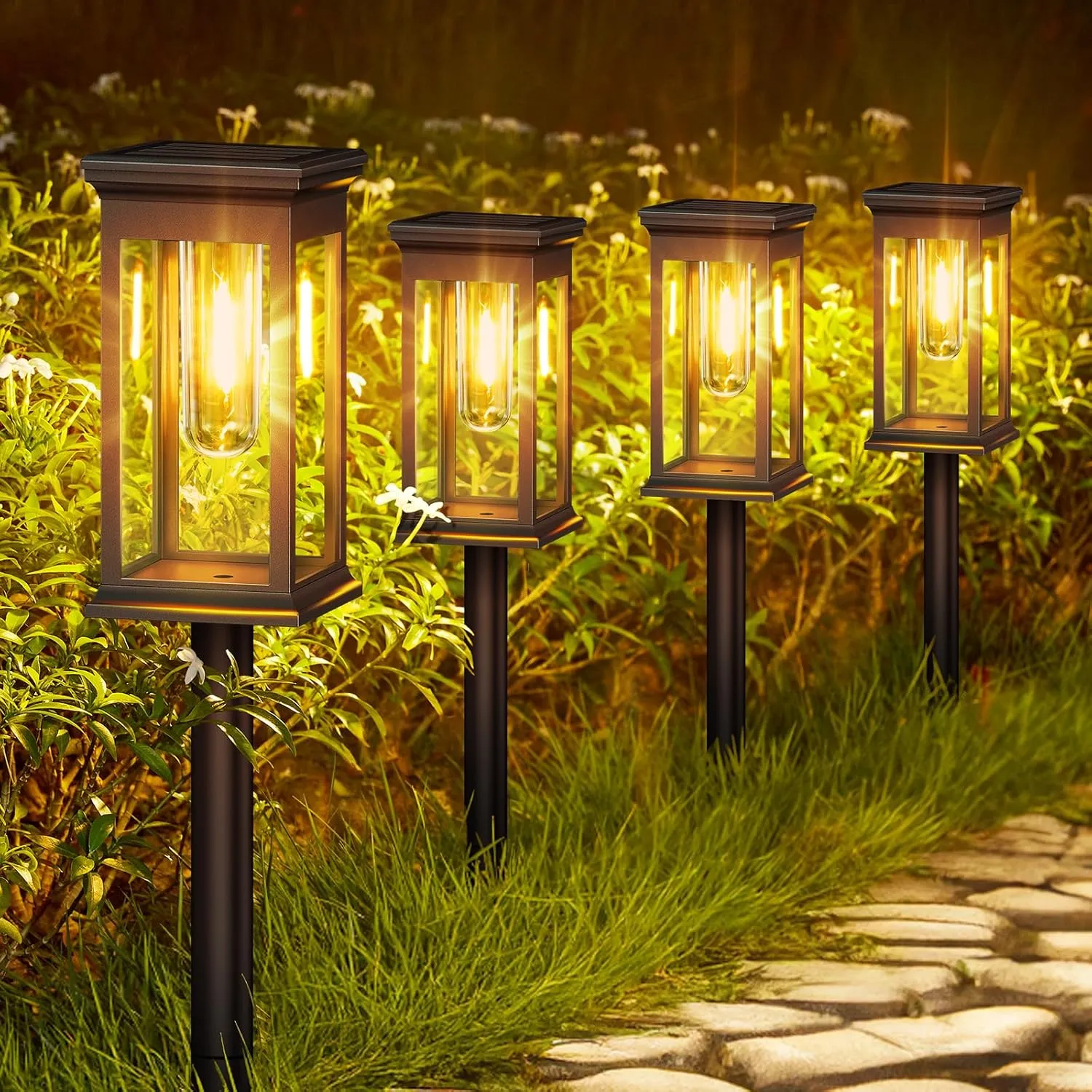 6 Stück Solarlampen für Außen Garten, Stilvoll Solarleuchten für Außen mit 3000K Warmweiß LED, Längere Arbeitzeit, Wass…