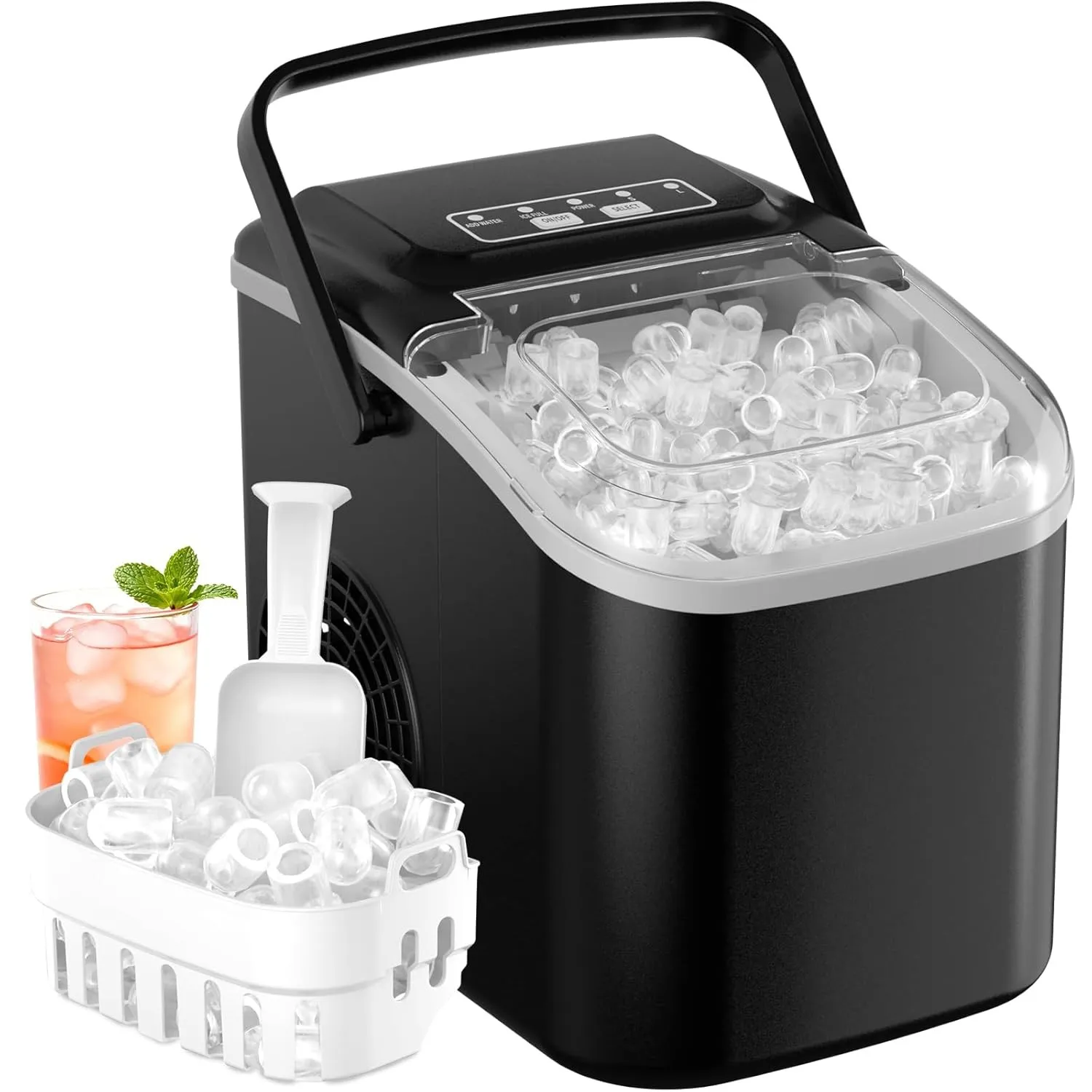 Eiswürfelmaschine 12KG/24H, Selbstreinigend Eiswürfelmaschine Klein, Ice Maker mit Griff-Eiswürfelkorb/Schaufel, 8 Eisw…