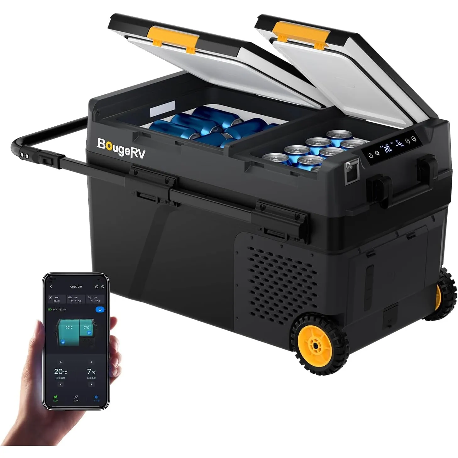 BougeRV CRD2 V2.0 Kompressor Kühlbox 40L mit Gefrierfach Doppeltür Dualzonen Kühlbox Auto mit Rollen & Griff 12V/24V 23…