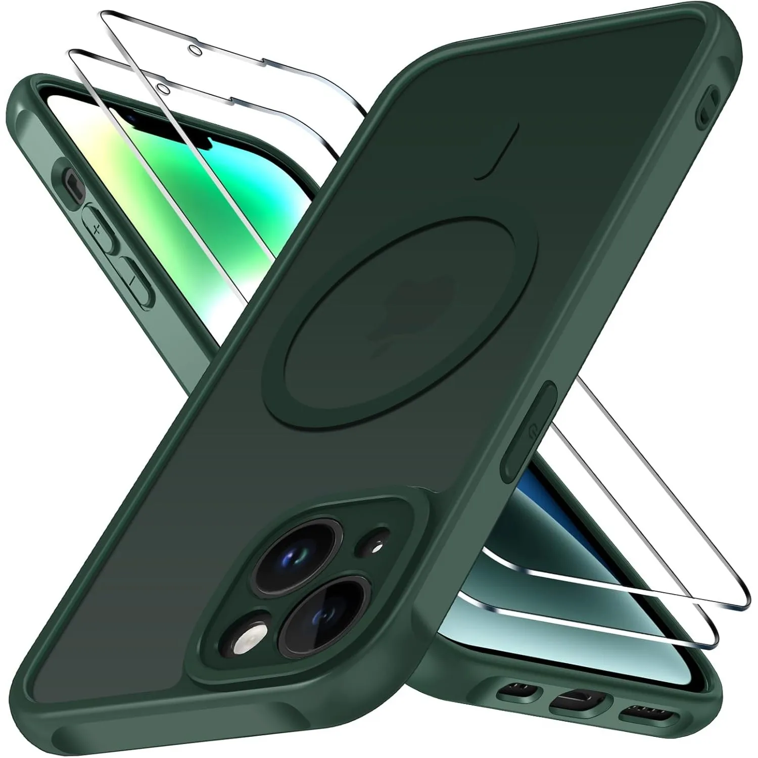 ivoler 3 in 1 Magnetisch Hülle für iPhone 14, Matt Dunkelgrün