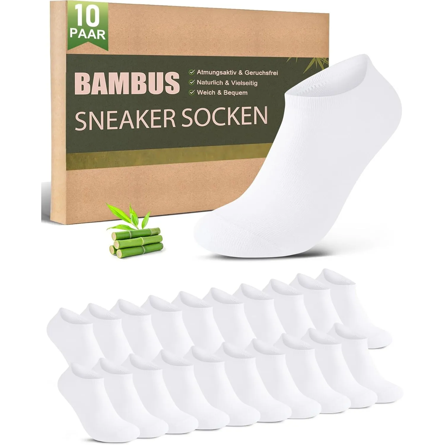 Bambus Sneaker Socken Herren Damen 10/20 Paar – Sneakersocken | 80% Bambusviskose, Atmungsaktiv, Antibakteriell, OEKO-T…