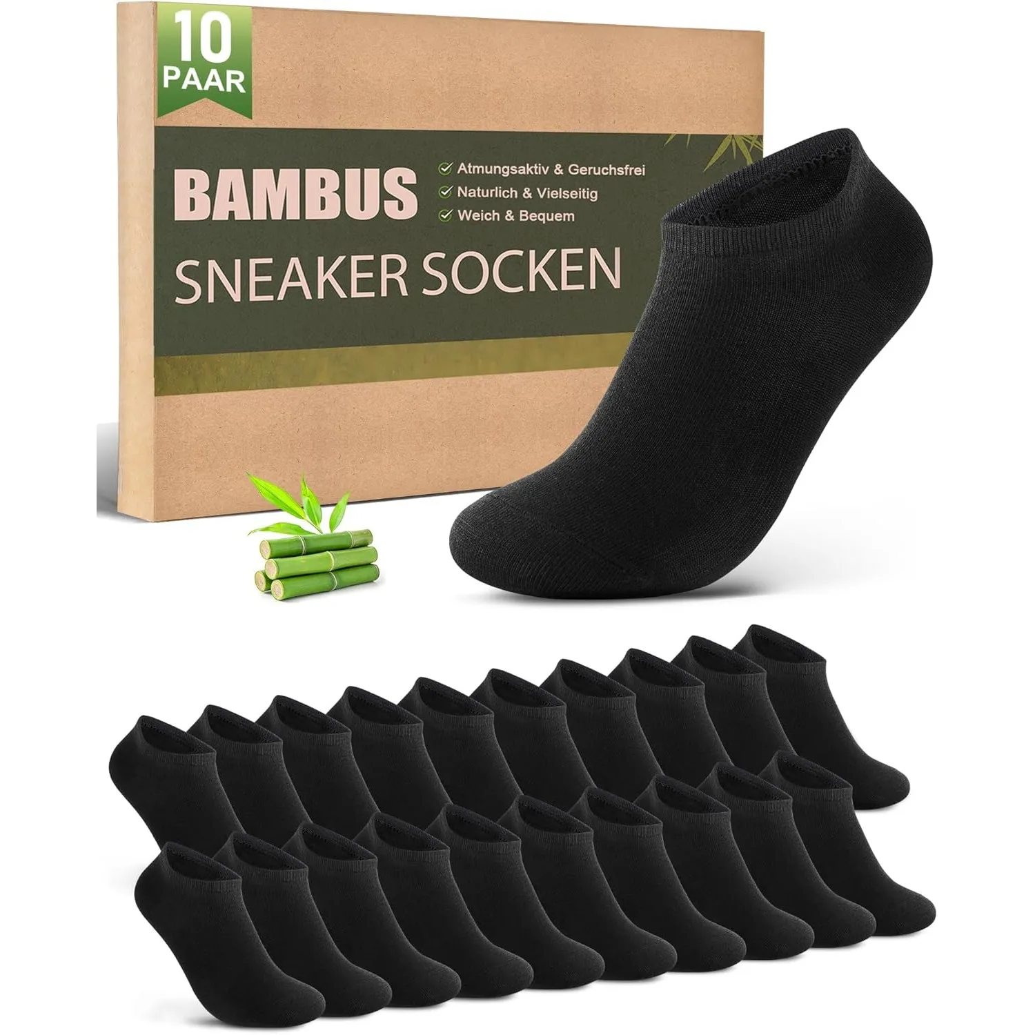Bambus Sneaker Socken Herren Damen 10/20 Paar – Sneakersocken | 80% Bambusviskose, Atmungsaktiv, Antibakteriell, OEKO-T…