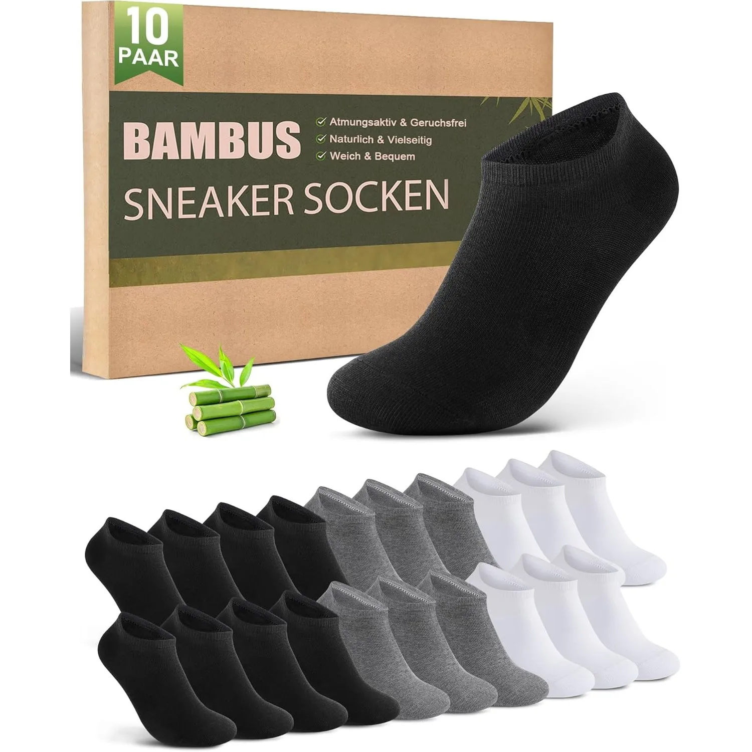 Bambus Sneaker Socken Herren Damen 10/20 Paar – Atmungsaktive Anti-Geruch Kurze Socken, Antibakterielle Sommer Sneakers…