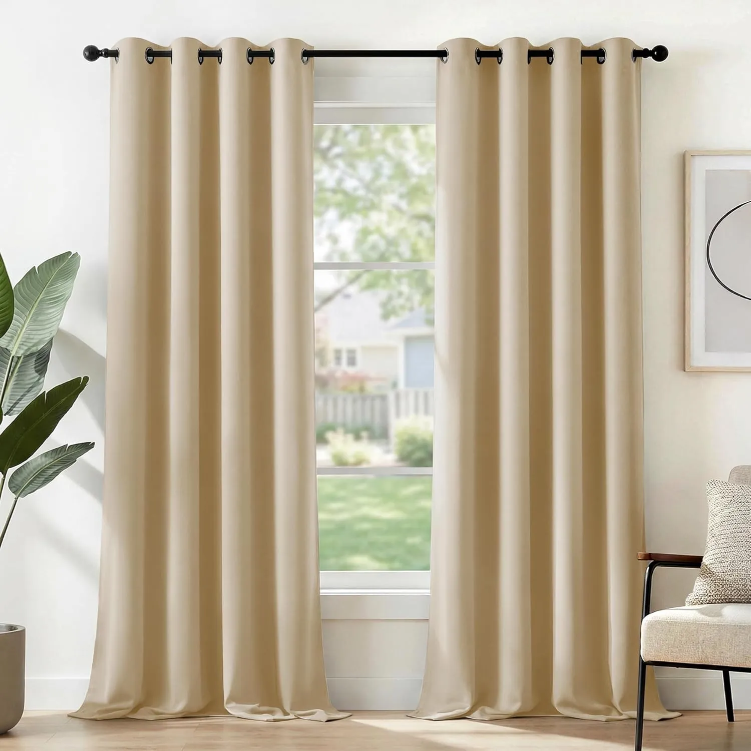Deconovo Gardinen Blickdichte Vorhänge Verdunklungsvorhänge 2er Set H350 x B140 cm Wohnzimmer Curtains mit ösen Champag…