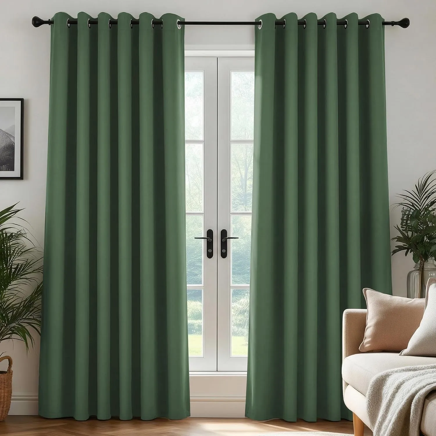 Deconovo Thermovorhang Wohnzimmer Blickdicht Hitzeschutz Curtain Oliv Grün