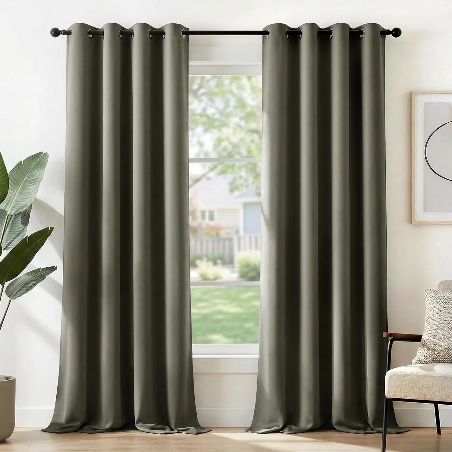 Deconovo Gardinen Blickdichte Vorhänge Verdunklungsvorhänge 2er Set H220x B140 cm Wohnzimmer Curtains mit ösen Graugrün
