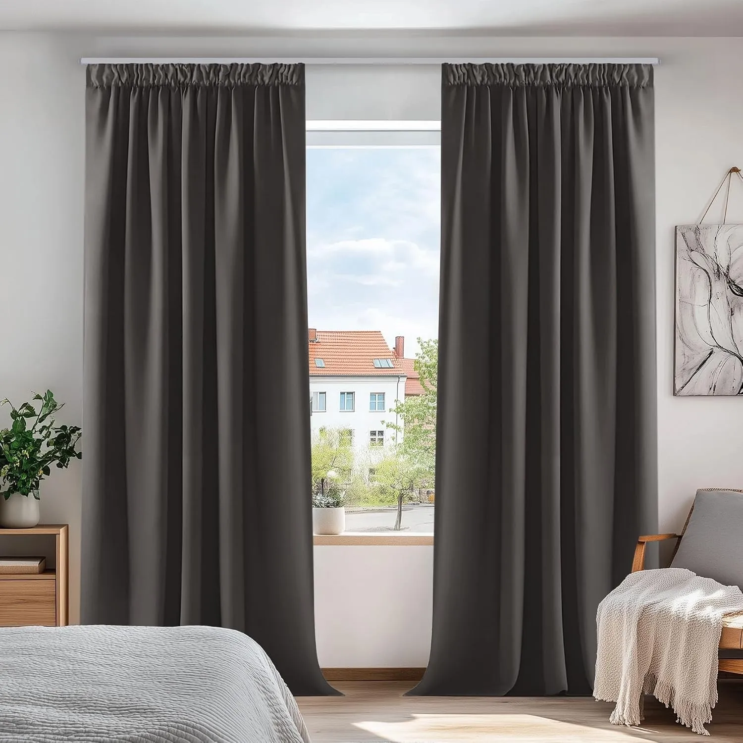 Deconovo Blickdichte Gardinen mit Kräuselband Vorhänge Deko Graphitgrau | 2er Set, H 260 x B 300 cm, Thermovorhänge, Sc…