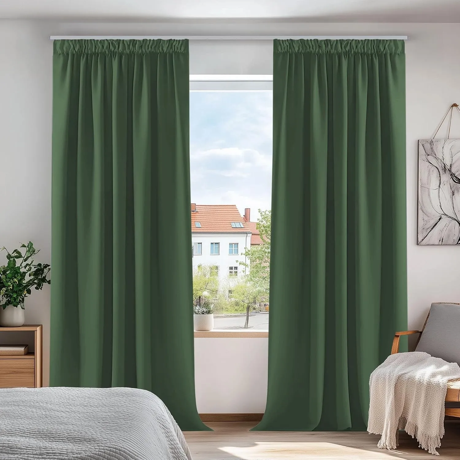 Deconovo Vorhänge Blickdicht für Schienensystem Gardinen Deko Oliv Grün