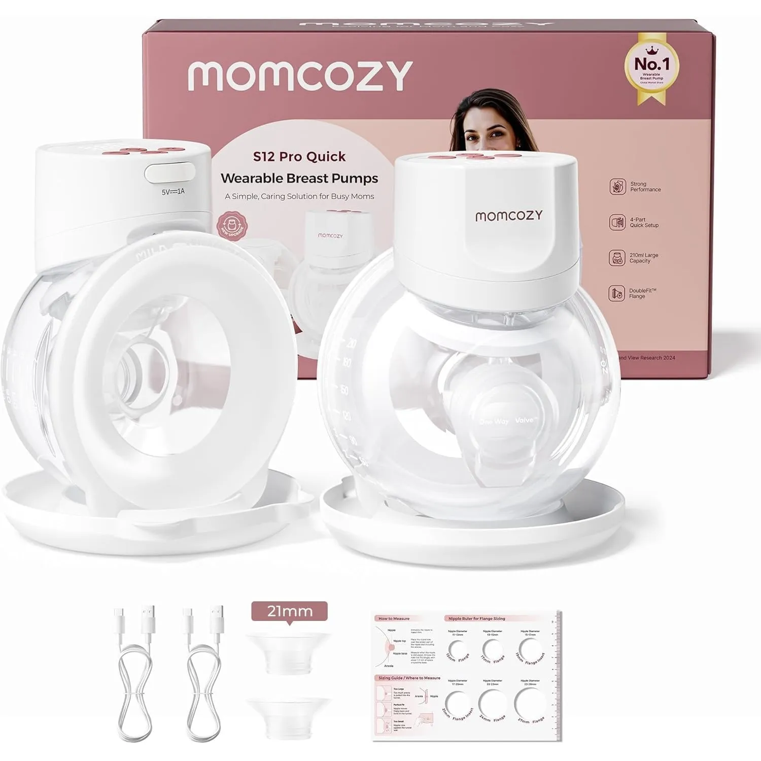 Momcozy S12 Pro Quick Milchpumpe Elektrisch, 2 Pack Weiß