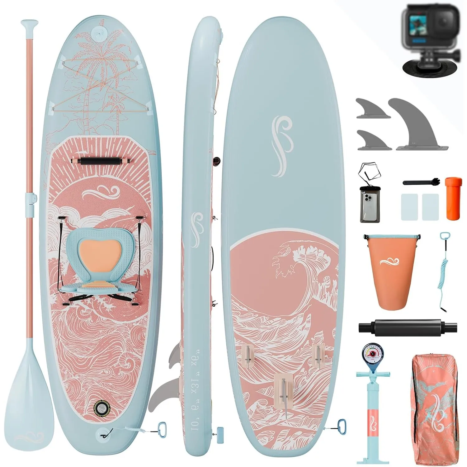 Devoko Stand Up Paddling Board, Aufblasbare SUP Boards mit Kamerahalterung, 2-in-1-Sup Paddel und Sitz; 320cm extra lan…