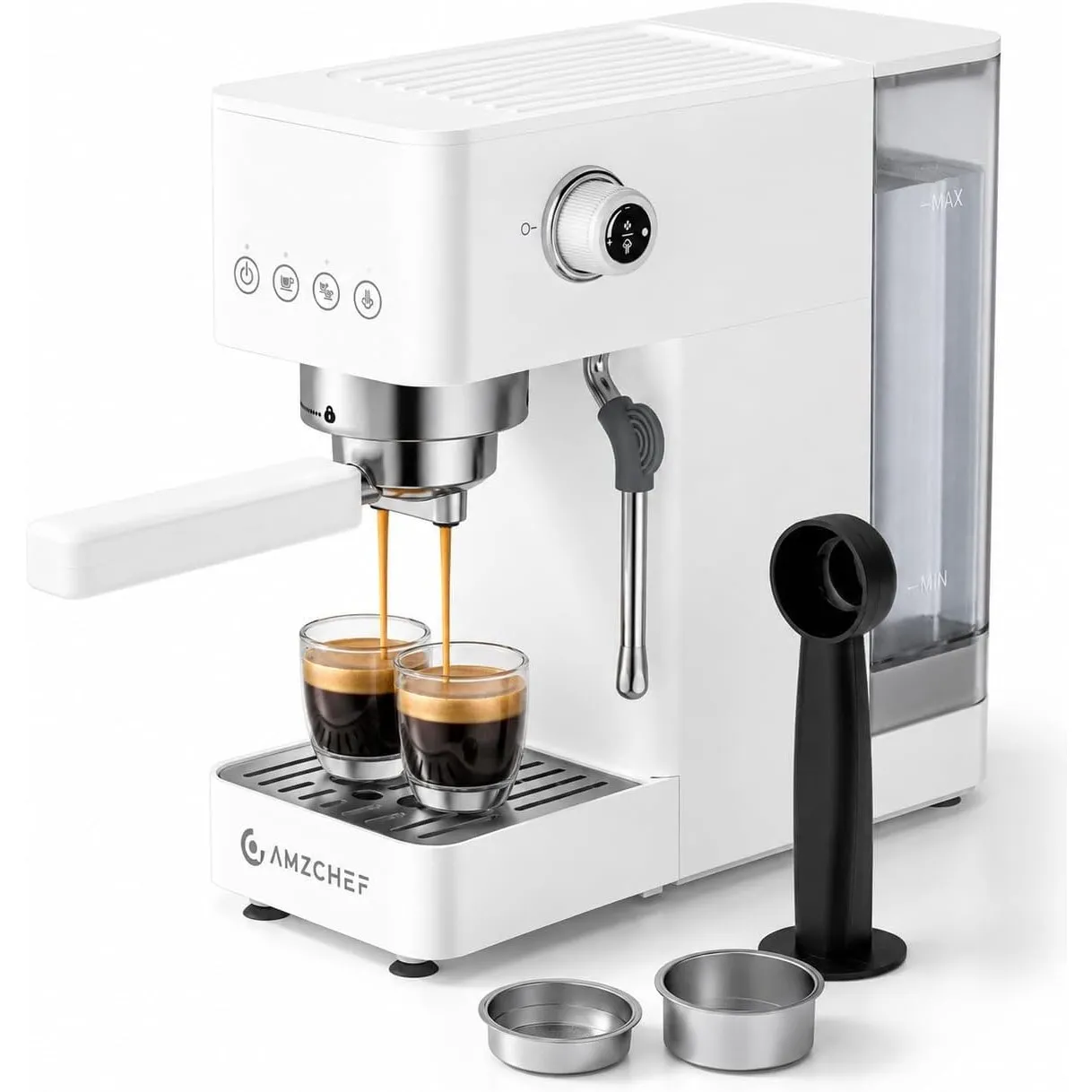 AMZCHEF Siebträgermaschine, 20 Bar, kompakt, Weiß, 1350W