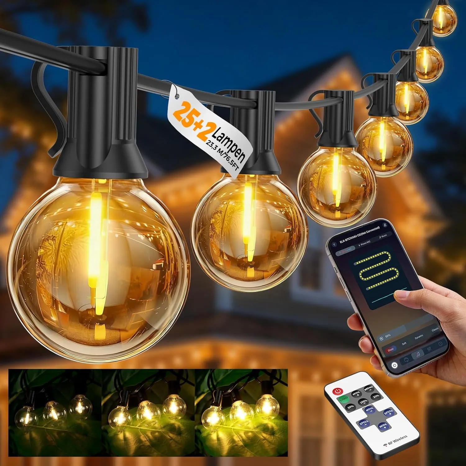 Lichterkette Außen 23.3M-LED Lichterketten Outdoor Strom mit Fernbedienung | App- & Fernbedienungssteuerung, Dimmbar, T…