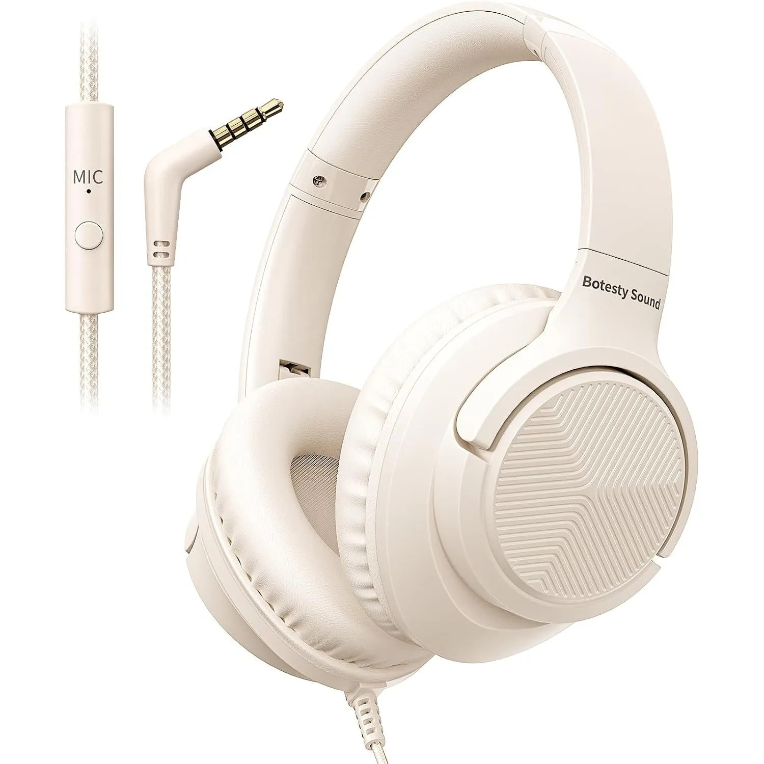 Botesty Sound Kopfhörer mit Kabel, 3,5mm Klinkenstecker mit Mikrofon Beige