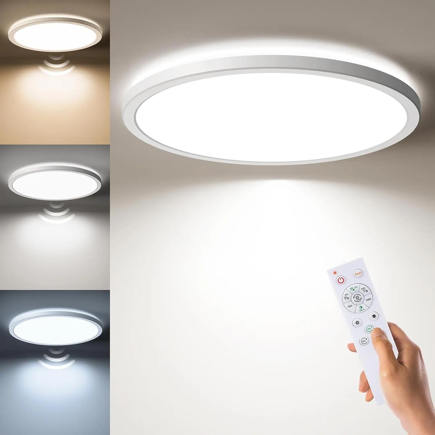 BLNAN LED Deckenleuchte mit Bewegungsmelder Radar, 24W Deckenlampe mit Fernbedienung, Warm Neutral Kalt Weiß Bewegungss…