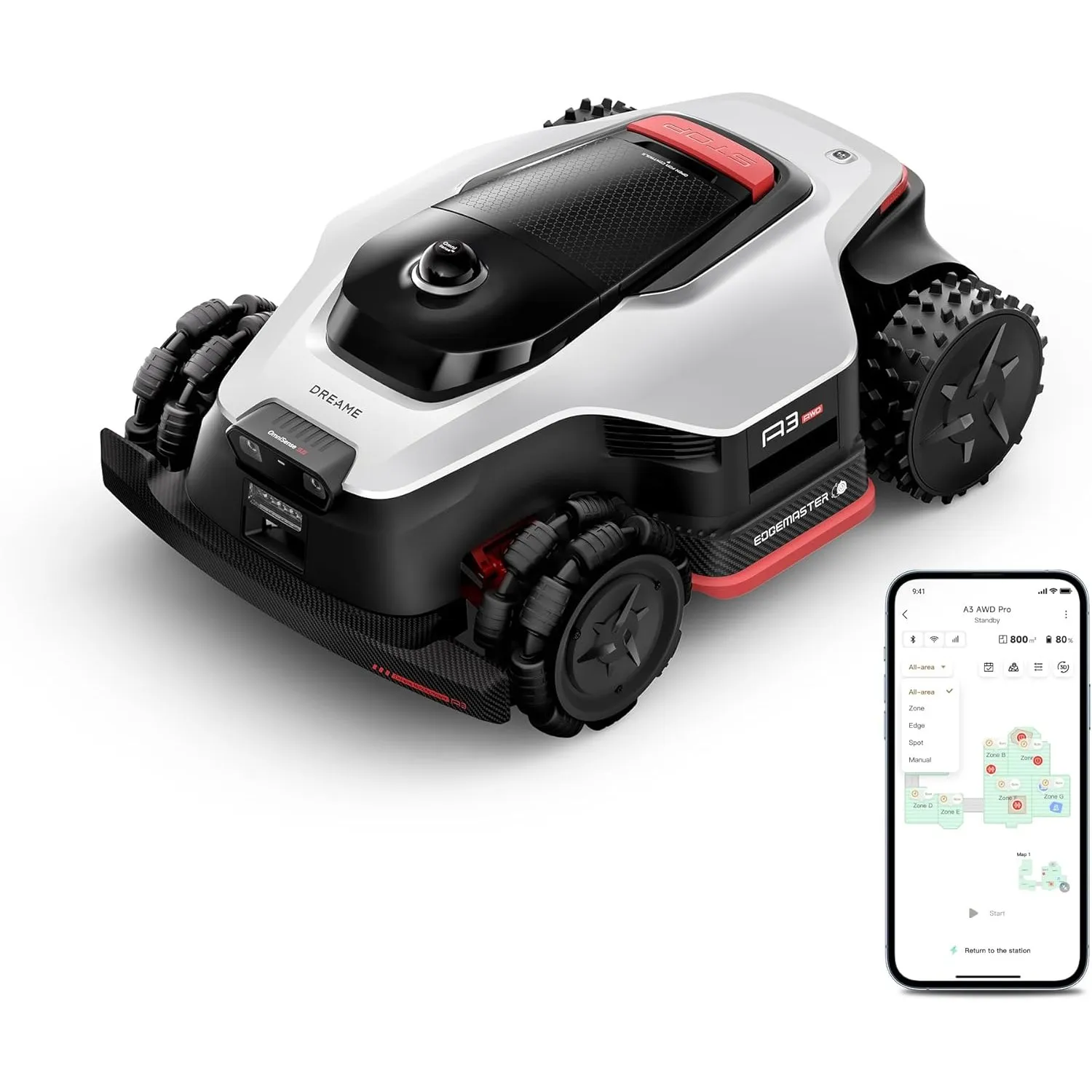 DREAME A3 AWD Pro 3500 Robot-Rasenmäher, für 3500 m², 4WD-Nabenmotoren, ohne RTK, 360° 3D-LiDAR & KI-Vision, Steigfähig…