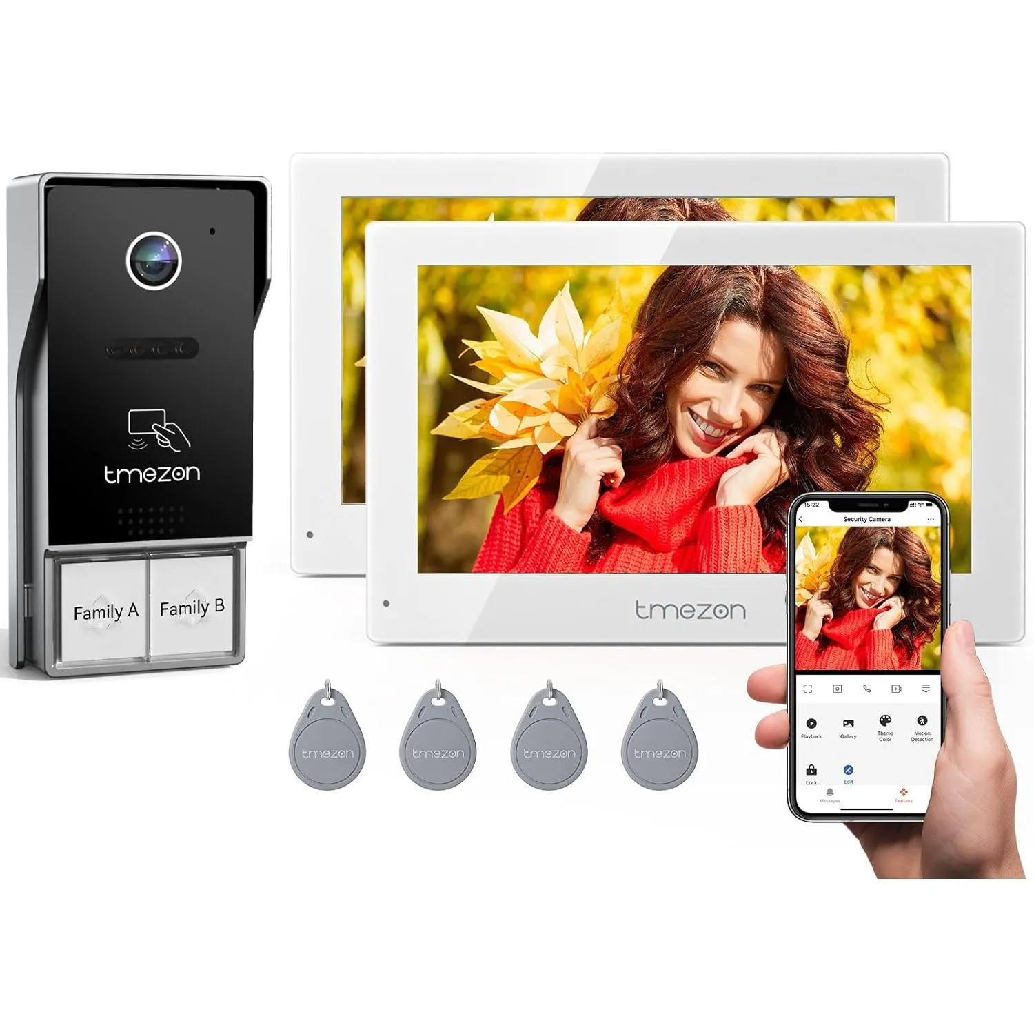 TMEZON WLAN Video Türsprechanlage 2-familienhaus,1080P HD Türklingel mit Kamera,7-Zoll-Farb-Touchscreen,Nachtsichtgerät…
