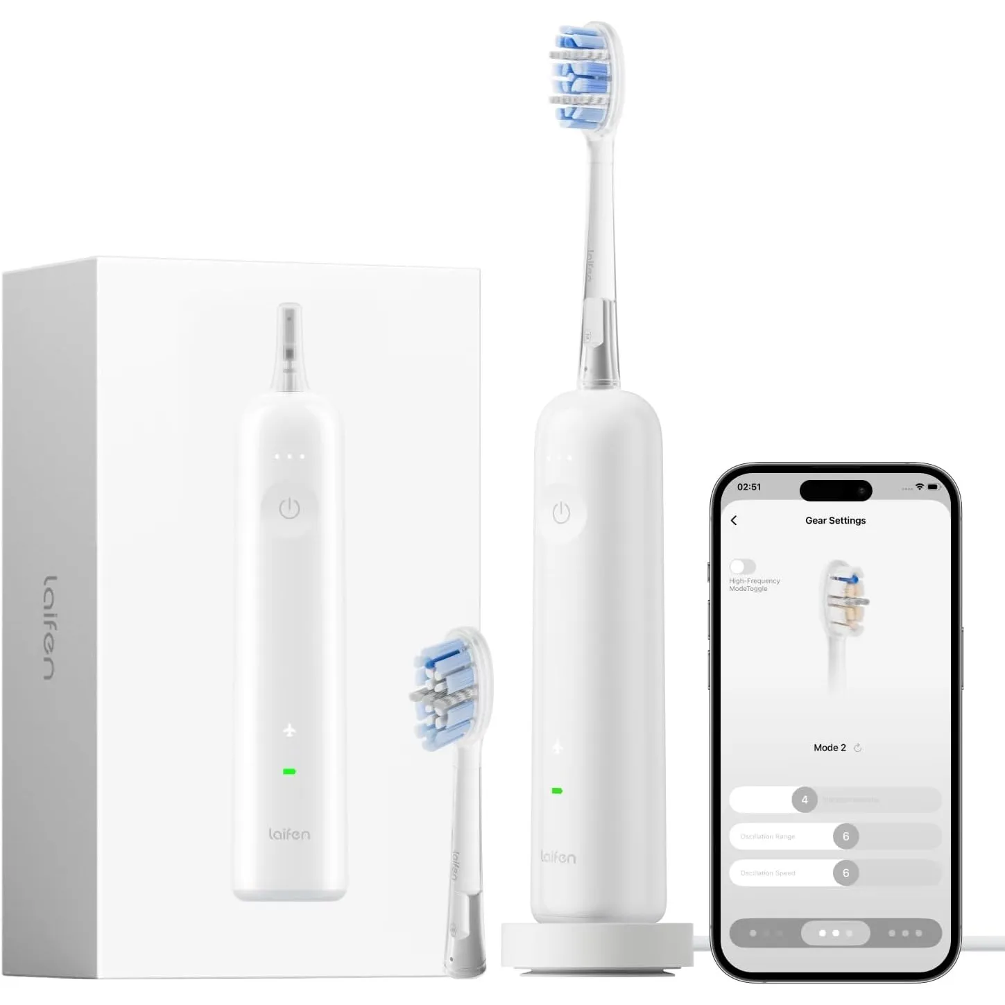 Laifen Wave Pro Elektrische Zahnbürste, 60° WaveMotion, 66.000 Vpm, Weiß | 13x Plaque-Entfernung, 70 Tage Akku, smarter…