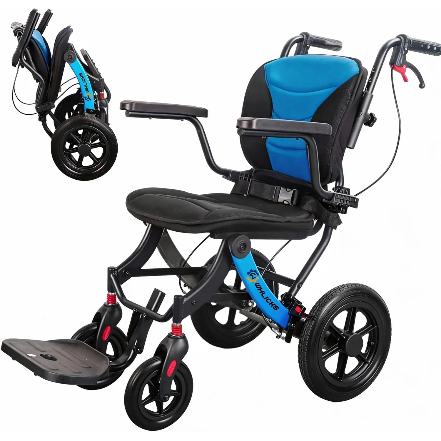 WHLICKS Rollstuhl Faltbar Leicht Ergonomisch Transportrollstuhl