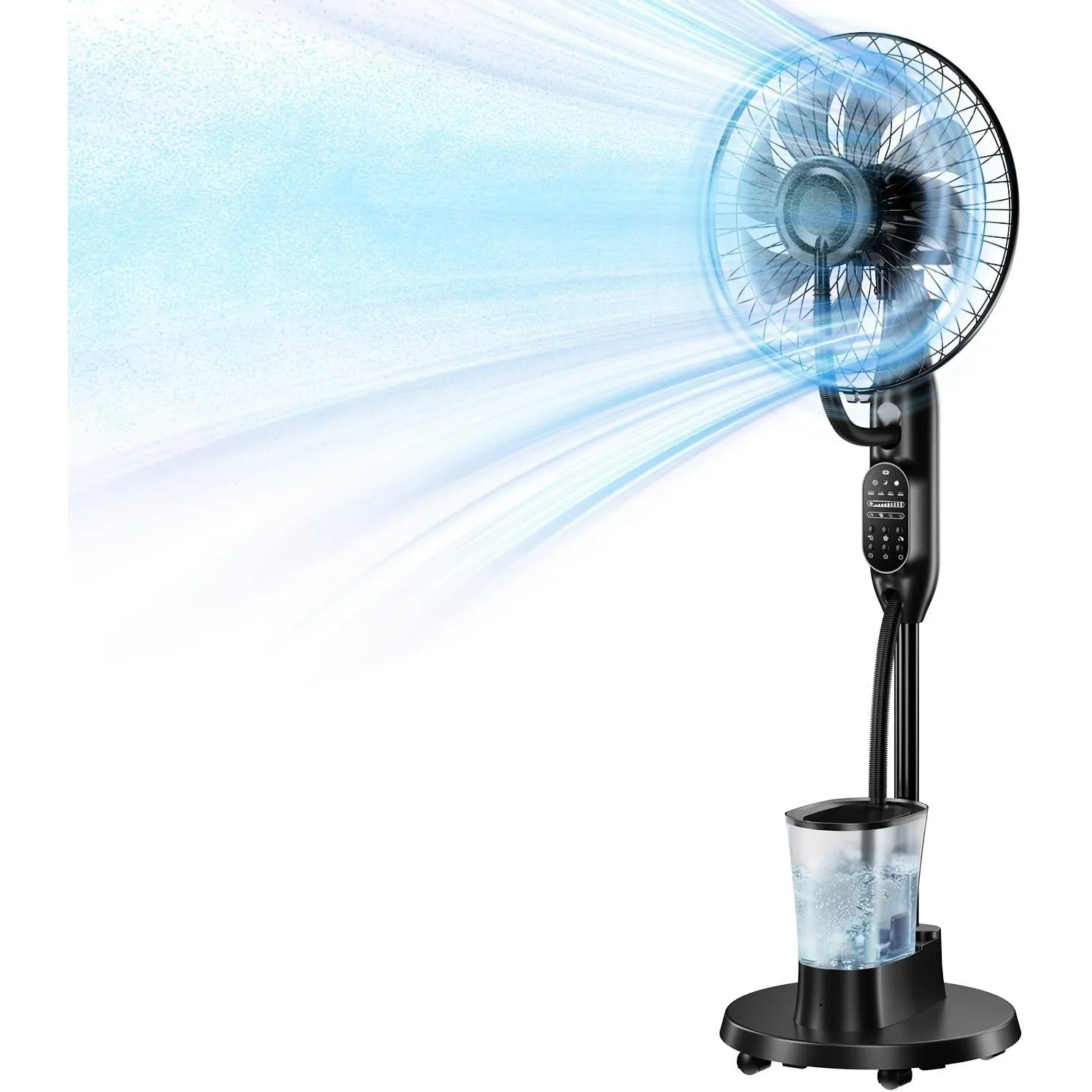 NebulaFlow Standventilator mit Wassersprüher, 3-in-1-Kühlung & Befeuchtung, Oszillierender Bodenventilator, 9 Geschwind…